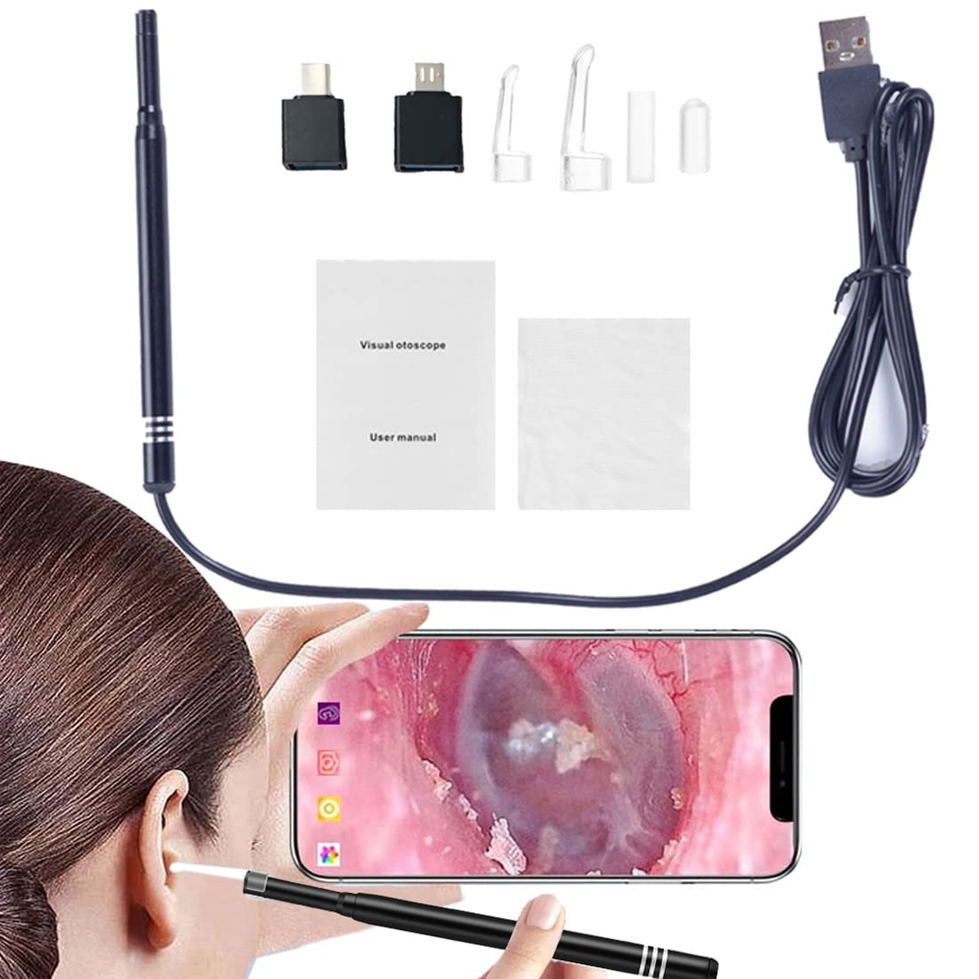 MDYNI Smart Visual Ear Cleaner Kit Ear Stick 5.5mm Endoscope Earpick Ear Cleaner Camera Otoscope with 6 LED Lights Ear Wax Earwax Removal Tool