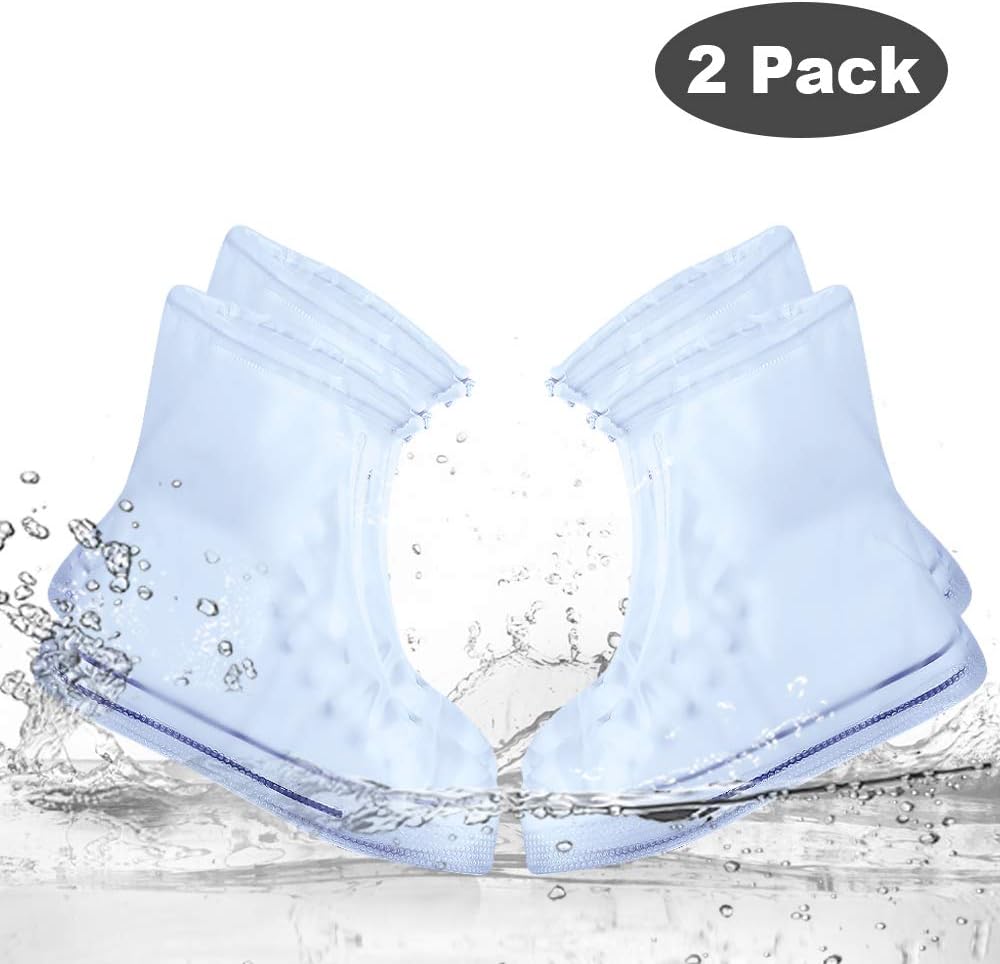 SPORUS Waterproof Shoe Cover [Two Pairs], Rain Shoe Cover with Elastic Strip and Zipper, Reusable and Anti-Slippery for Kids and Adults