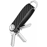 T-carbon Key Organizer, Carbon Fiber Leather Compact Key Holder, Silent Keychain, Expandable Key Case Holds Up to 8 Keys