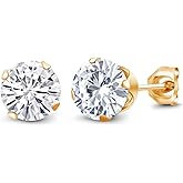 Gem Stone King 18K Yellow Gold Plated Silver Stud Earrings For Women Men Set with Round Moissanite (2.40 Cttw)