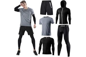 Men's Sports Running Set (Pack of 4 or 5) Athletic Shirt+Short/Compression Shirt+Pants with Coat Tracksuit Gym Suits