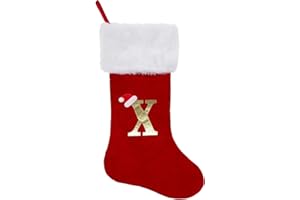 CRSTAFU Monogram Christmas Stocking, 20 Inches Family Initial Xmas Stockings, Super Soft White Plush Cuff with Deluxe Red Velvet Body and Gold Letter(X)