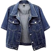 LifeShe Cropped Denim Jacket for Women Short Sleeve Casual Ripped Jean Jackets Distressed Trucker Coats