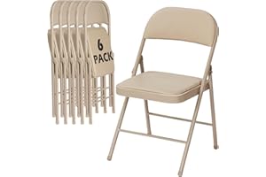 LING RONG 6 Pack Khaki Folding Chairs with Padded Cushion for Outside, Portable Stackable Commercial Metal Foldable Chairs with Steel Frame for Home Events Office Wedding Party, 350lbs Capacity