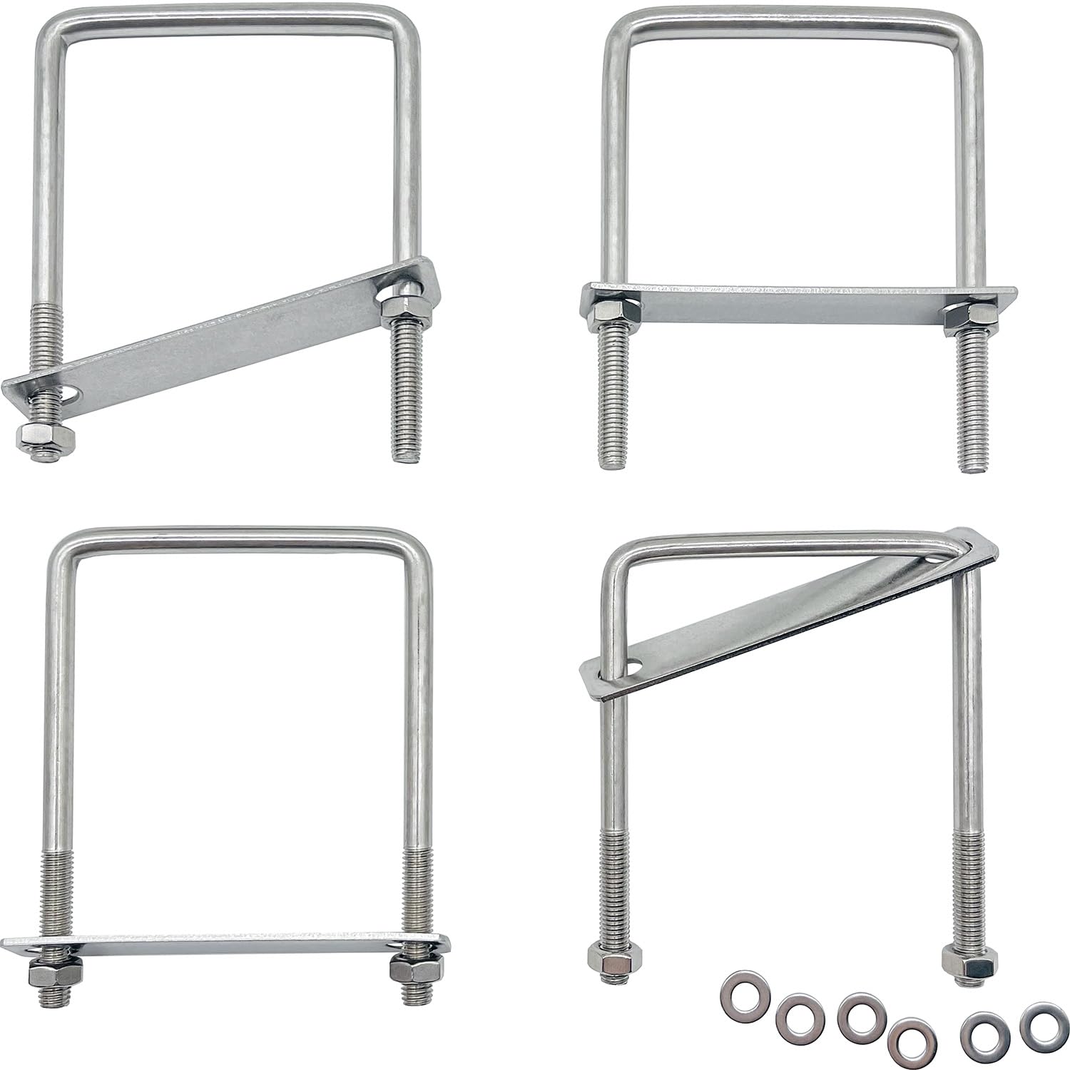 PEZEEU U-Bolt 4pcs, 304 Stainless Steel M8 U-bolts Clamps, 120 x 80 x 8 mm, with Nuts Frame Straps Bracket Bolts for Towing Cars, Ships Repair