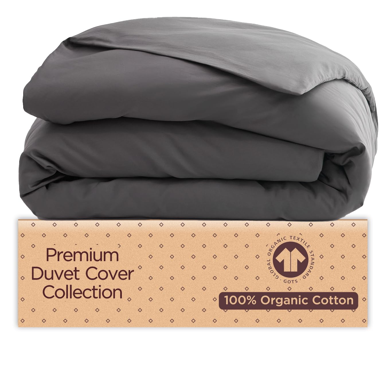 Tissaj Duvet Cover King Size - Smoke Gray Color - 100% Organic Cotton - GOTS Certified - 300 TC Soft Sateen - For Duvet Insert, Down/Alternative Comforter, Weighted Blanket
