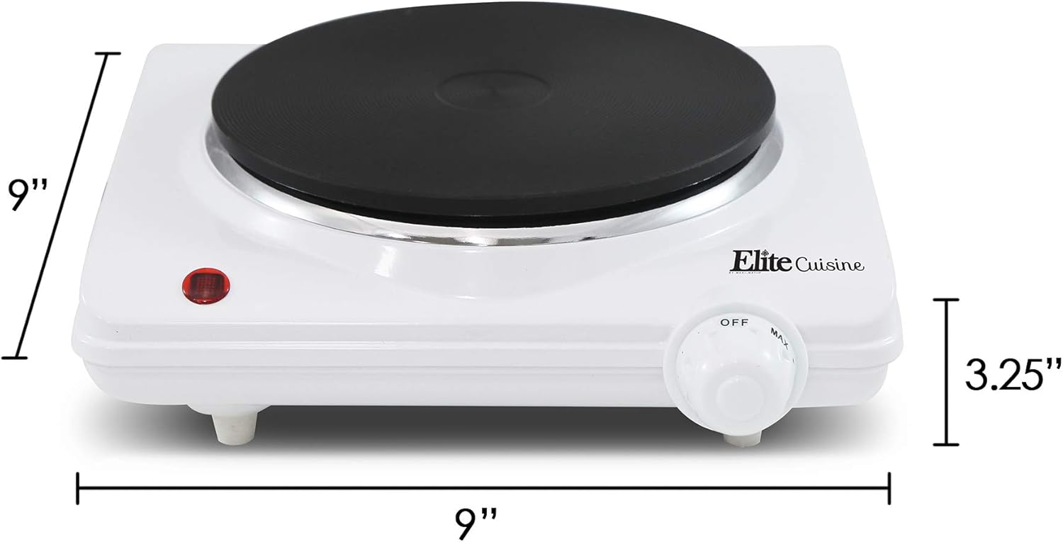 Maxi-Matic Elite Cuisine Countertop Electric Hot Burner, Temperature Controls, Power Indicator Lights, Easy to Clean, Single, White: Electric Countertop Burners: Kitchen & Dining