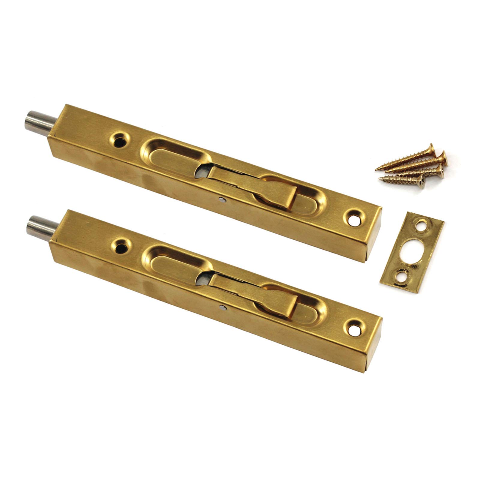 Zerniple 6 Inch Stainless Steel Slide Door Latch Bolt Golden Flush Bolt with Screws for Bedroom,Cupboard