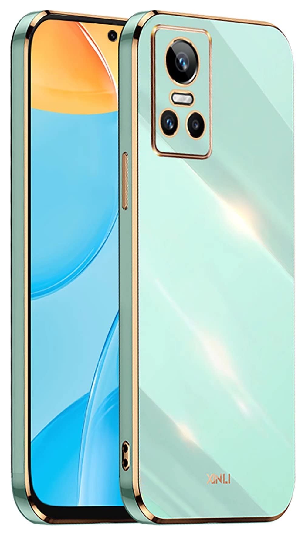 YUWEN Phone Cover Case for Realme GT Neo 3, Golden-Edge Design Colorful Shiny TPU Silicone Stylish Telephone Sleeve Shell - Green