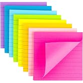 (8 Pads) Lined Sticky Notes 4x4 Bright Stickies | Colorful Super Sticking Power Memo Pads, 8 Colors, Strong Adhesive