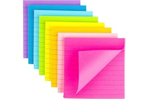 KOZERITE (8 Pack) Lined Sticky Notes 4x4 Bright Stickies Colorful Super Sticking Power Memo Pads, 8 Colors, Strong Adhesive