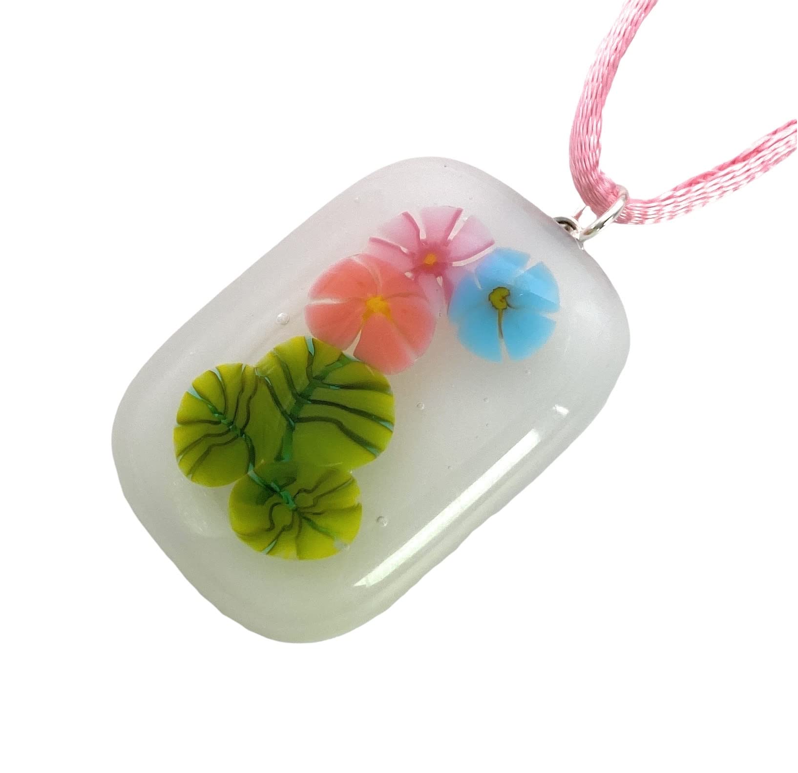 Flower Pendant, Glass Flower Pendant, Handmade Glass Pendant, Dichroic Glass Pendant, Floral Pendant, Glass Pendant, Millefiori Pendant