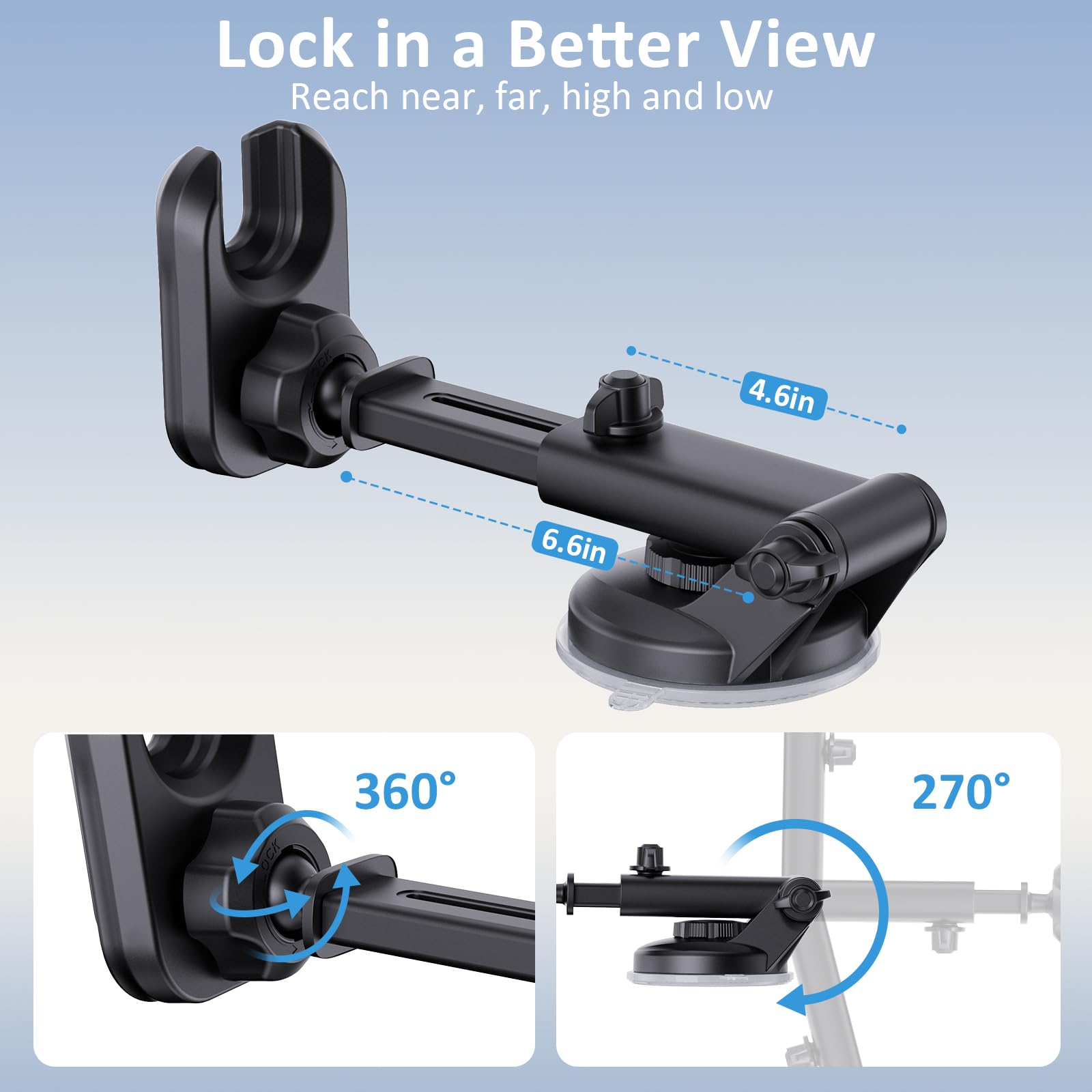 pop-tech Socket Phone Dashboard Mount: Suction Cup Cell Phone Holder fits Dash Windshield Window - Black Universal Car Automobile Cradle for iPhone 16 Samsung Smartphone (Socket Grip Not Included)