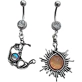 AETYWYEIN 2pcs Sun and Moon Charm Belly Ring, Bohemia Belly Button Jewelry Set, Stainless Steel 14G Navel Barbell Ring with Dangle Pendant, Dainty Piercing Body Jewelry