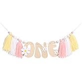 Wood Daisy One High Chair Banner - Groovy One 1st Birthday Decorations, Daisy 1st Birthday Tassel Garland, Floral Highchair Banner for Girls