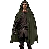 IvyRobes Men Medieval Hooded Cloak Velvet Renaissance Cape with Hood Hobbit Capelet Halloween Dress Up Cosplay Costume