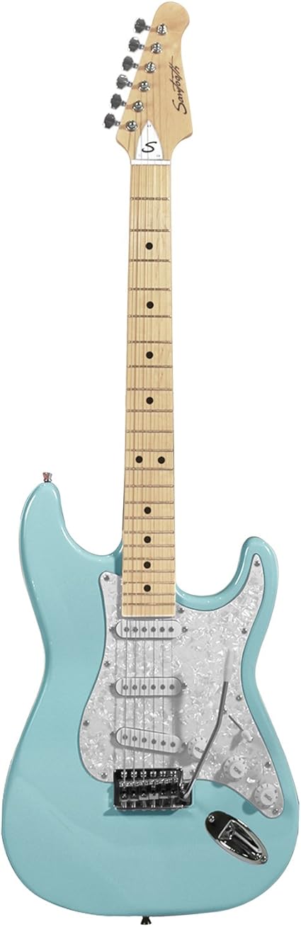 Amazon Com Sawtooth St Es Dblp Daphne Blue Electric Guitar With Pearl White Pickguard Musical Instruments