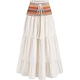GORGLITTER Women's Boho Flowy A Line Long Skirts Tiered Graphic Ruffle Hem Elastic Waist Vacation Maxi Skirts