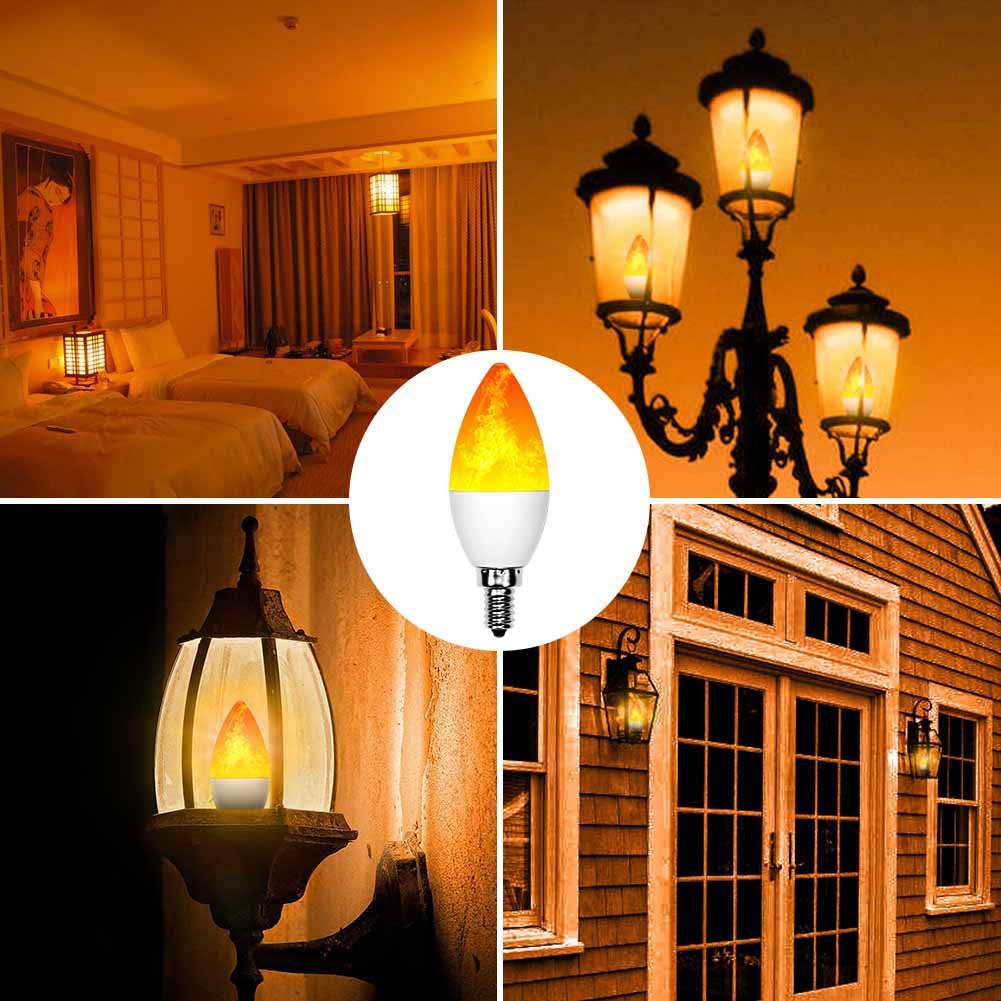 E12 Led Bulb / 2w Flickering Flame Effect Light/Decorative Bulb Simulated Realistic Burning Fire Decoratie Light for Halloween and Party(2 Pack)