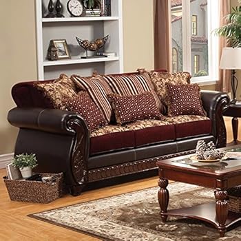 Amazon.com: Loveseat Sofa Burgundy & Gold Floral Chenille ...