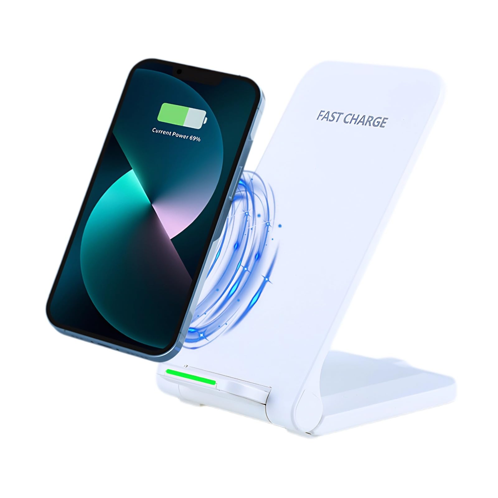 Wireless Charger, 15W Qi Certified Fast Wireless Charging Station for 13 12 11 X,etc. Layable Vertical Foldable Desktop Fast Cell Phone Wireless Charging Stand (White)