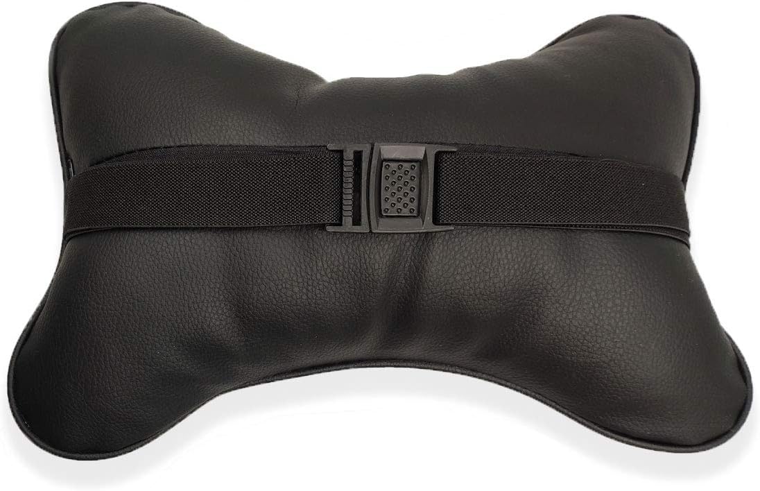 ds. distinctive style Car Neck Pillow 2 Pieces PU Leather Travel Pillow for Head Rest with Buckle Neck Support for Car Seat - Black - Image 5