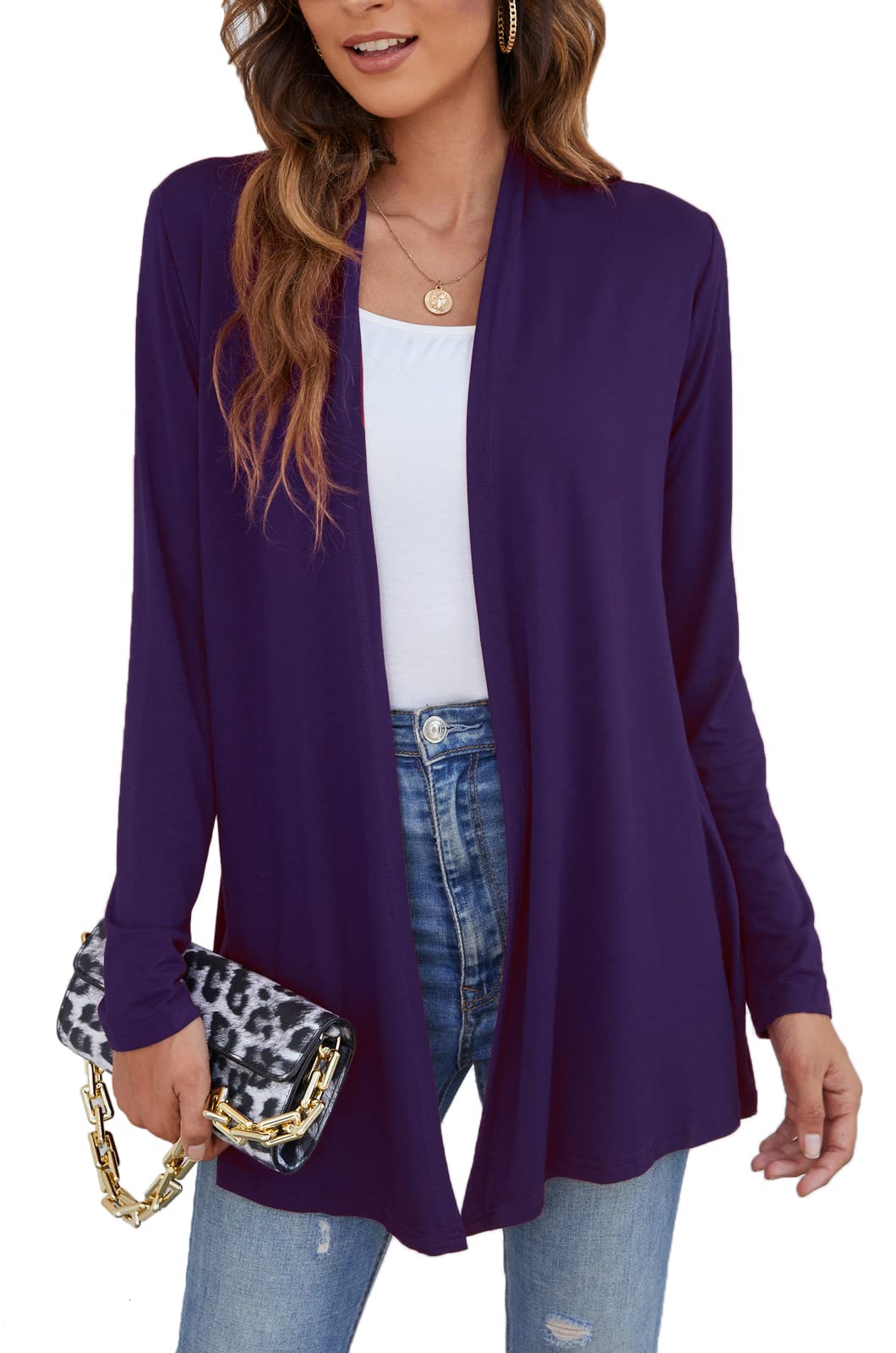Photo 1 of ***MINOR DAMAGE***
Ladlop Women's Lightweight Open Front Cardigans Long Sleeve Casual Soft Drape Fall Cardigan Purple L