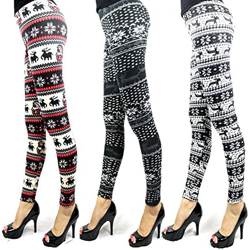 Pack Of 3, Super Comfort Ladies Fleece Printed Leggins Winter Knit Thermal, Size Small