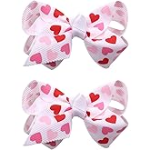 Valentine’s Day Hair Bow Clips for Women Cute Hair Bow Clip for Girls White Ribbon Hair Barrettes Pink Love Heart Hair Pins Pink Love Shaped Hair Grips Handmade Valentine’s Day Hair Accessories 2Pcs