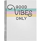 Softcover Good Vibes 8.5" x 11" Motivational Spiral Notebook/Journal, 120 College Ruled Pages, Durable Gloss Laminated Cover, Black Wire-o Spiral. Made in The USA