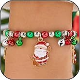 INENIMARTJ Christmas Beaded Charm Bracelets for Women Red Green Silver Beaded Pearl Snowman Santa Claus Snowflakes Bell Pendant Christmas Bracelet Charm Xmas Jewelry for Women