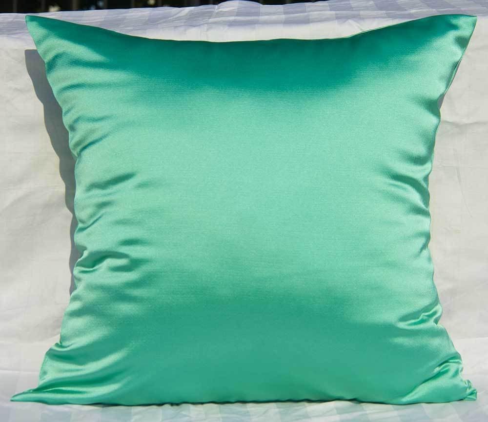 TangDepot Solid Heavy Satin Decorative Throw Pillow Cover, Euro Pillow Shams, European Throw Pillow Covers, Indoor/Outdoor Cushion Covers - (28"x28", Mint)