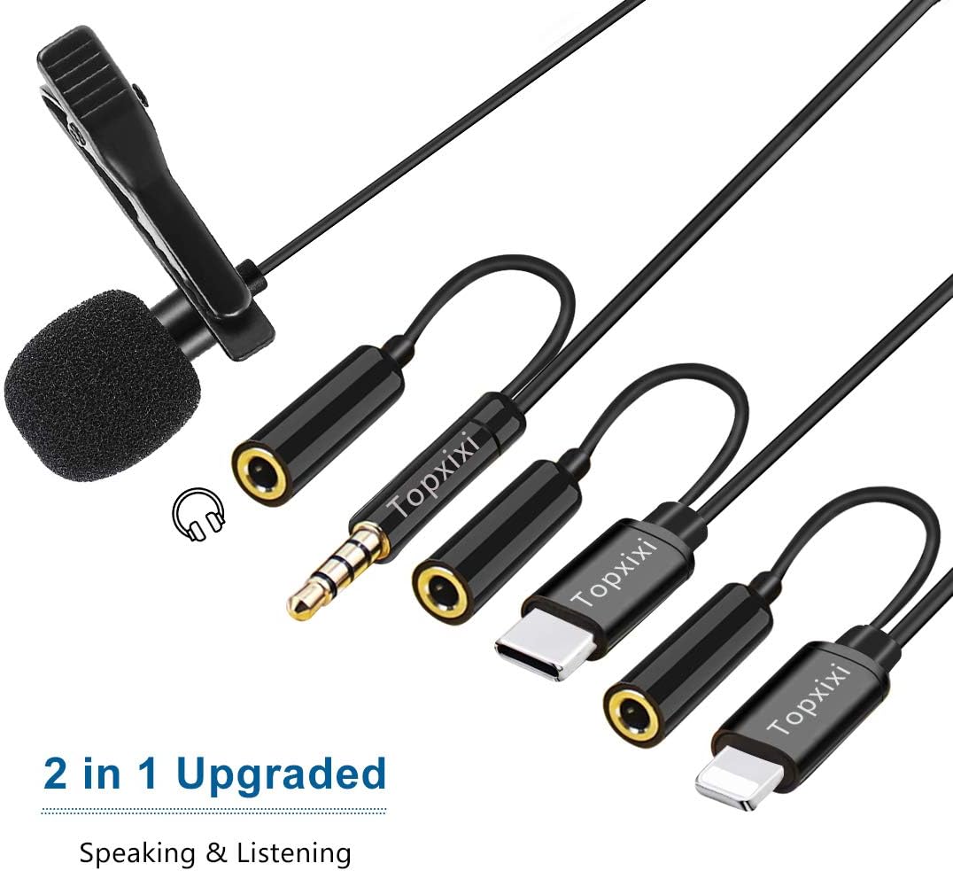 Topxixi Lavalier Microphone Upgraded 2in1 with Earphone Jack, Clip-on Omnidirectional Condenser Mic for Android Smartphone iPhone Recording Video/YouTube/Interview: Home Audio & Theater
