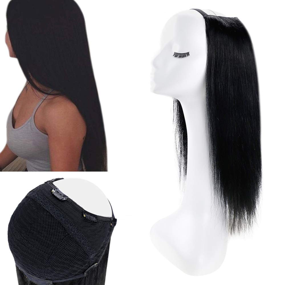 Amazon Com Full Shine Half Wigs Human Hair 100 Gram 12 Inch U Part Wig Short Cut Human Hair Wigs Color 1 Jet Black Hair Piece For Women Clip In Hair Extensions U