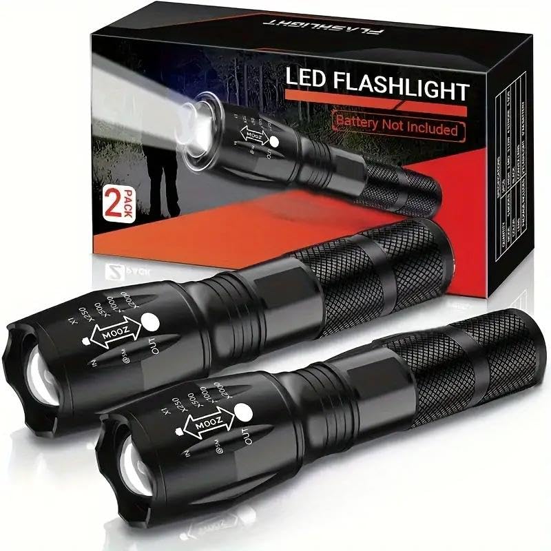 Photo 1 of 2 Pack Flashlights, (Batteries Not Included) Military Grade 5 Modes 3000 High Lumens Led Waterproof Handheld Flashlight for Camping Biking Hiking Outdoor and Home Use