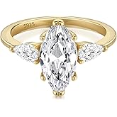 VISDIV 2CT Engagement Ring for Women Marquise Cut 925 Sterling Silver AAAAA Cubic Zirconia CZ Wedding Band Promise Ring For Women Solitaire Simulated Diamond Silver/Gold Size 5-10
