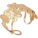 Quivox Chunky Gold Bangles for Women,Vintage Flower Cuff Bracelet Trendy Floral Statement Bangle Bracelets,Aesthetic Everyday Jewelry Accessories Gifts