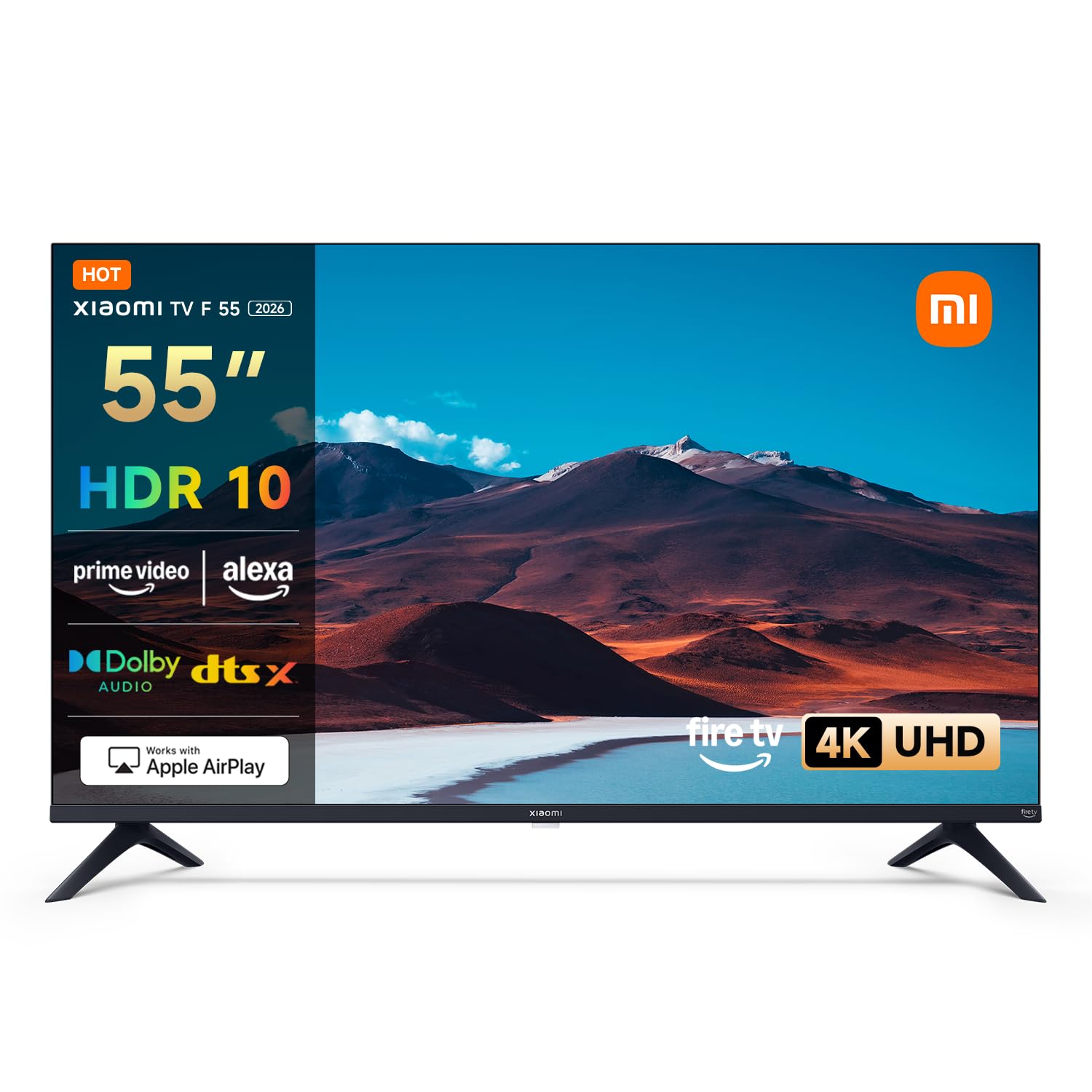 Xiaomi TV F 55, 55 Zoll (140 cm), 4K UHD, Smart TV, Fire OS8, Triple Tuner DVB-C/S/S2/T/T2,HDR10, MEMC,60Hz mit 120Hz Game Boost Mode, Sprachsteuerung mit Alexa, 2GB+32GB, Kompatibel mit Apple AirPlay