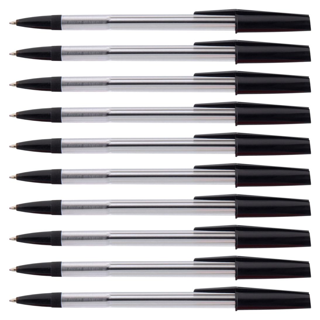 Essential Arts Black Ink Ballpoint Pens Pack of 100 (2 x 50) Medium Point Ball Biro Pen with Comfort Grip - Office, School and Business Supplies