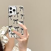 KFQDC Compatible with iPhone 16 Pro Max Cute Glossy Mirror Back Case,Black Bows Pattern,Senior Shockproof Protection iPhone 16 Pro Max Case for Women Girls