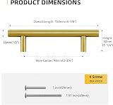 Goldenwarm 5Pack Gold Kitchen Handles 96mm Center 150mm Length 12mm Ø view 3