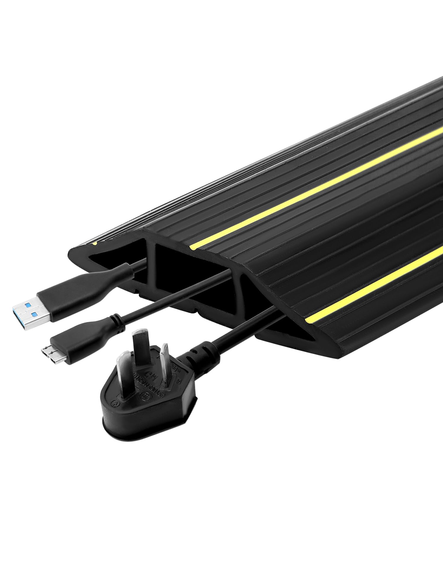 QWORK® Floor Cable Cover, 10 Ft (3 M), Cable Protector, 3 Channels, Conceals and Protects Cords, Wires, and Cables