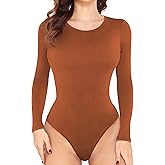 LAOLASI Women's Crew Neck Long Sleeves Slim Fit Basic Extender Bodysuit Shirts Jumpsuit