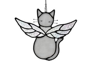 HAOSUM Gray Cats Gifts for Cats Lovers Suncatcher for Window,Angel Cat Memorial Gifts Stained Glass Window Hangings,Cat Loss Memorial Gifst for Women