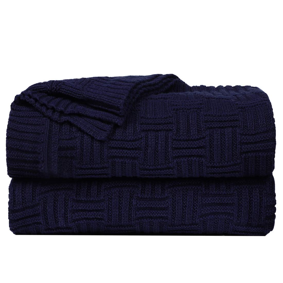 sourcing map 100% Cotton Cable Knit Throw Blanket Soft Lightweight Lap Blanket Textured Solid Sofa Throw Couch Cover Decorative Knitted Blankets, Navy Blue 47"x 70"