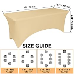 2 Pack 4 Feet Champagne Spandex Tablecloth for