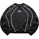 BEAUDRM Men's Graphic T Shirts Striped Crew Neck Pullover Tops Oversized Sweatshirts Long Sleeve Streetwear