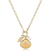 HESSAWELL Gold Beach Charm Necklace for Women Shell Starfish Conch Dolphin Seahorse Pendant Necklace for Summer Jewelry