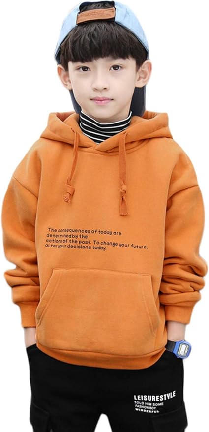 Amazon Yyq Shop 子供服 男の子 パーカー 秋冬 スウェットパーカー キッズ 裏起毛 トレーナー フード付き プルオーバー 長袖 ボーイズ トップス 冬服 160オレンジ トレーナー パーカー 通販