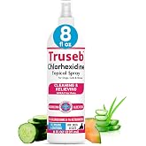Truseb Advanced Strength Medicated Chlorhexidine for Dogs Cats Horses Skin Spray with Aloe Vera - Medicated Ketoconazole Spray for Skin Irritation, Hot Spots, Redne (Medicated Ketoconazole Spray, 8oz)